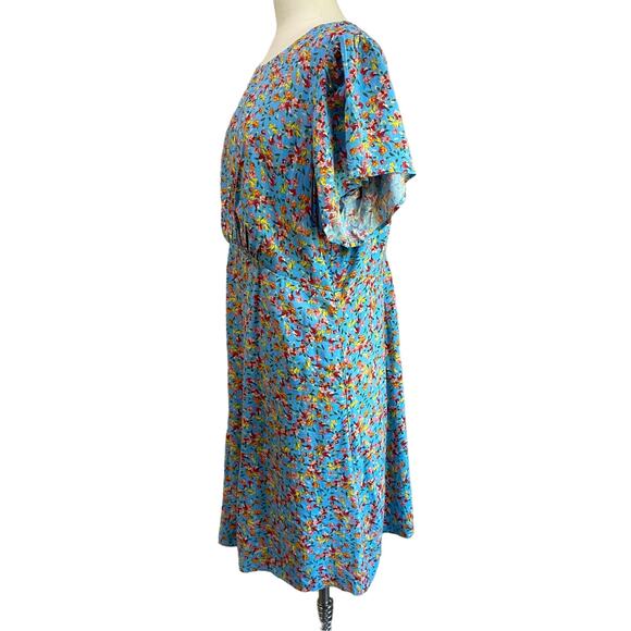 Loft Plus Size Blue Multicolor Floral Short Sleeve Dress with Back Tie Size 14 - Picture 3 of 9